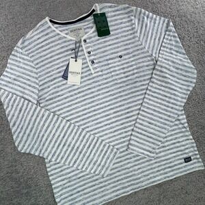 Heritage Report Collection Men XL Matt Striped Henley Shirt Navy White 286430H17